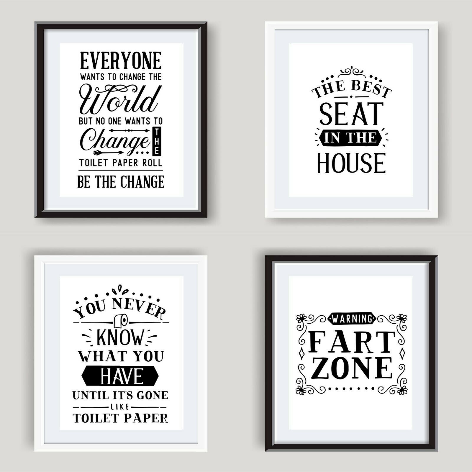 Funny Bathroom Wall Art Poster Black and White Bathroom Prints Toilet Pictures