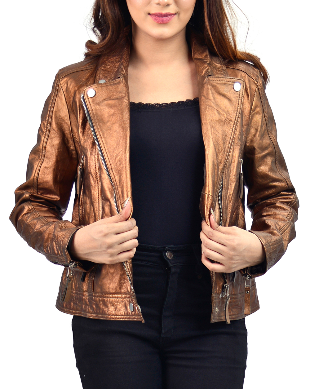Copper Metallic Womens Leather Jacket.