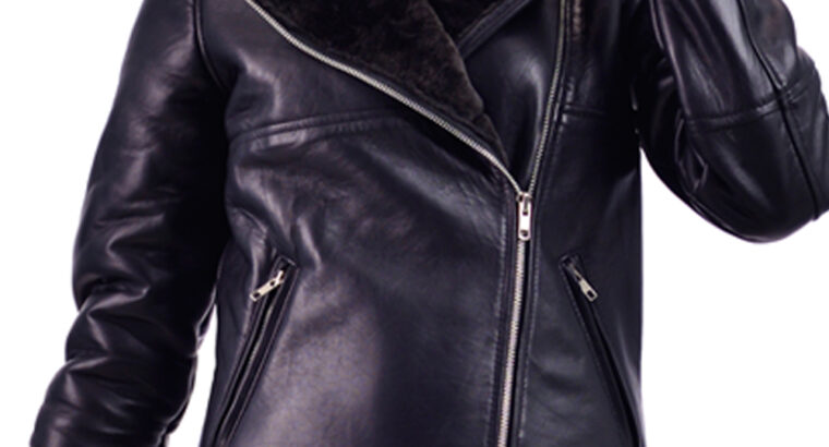 Black Shearling Womens Biker Leather Jacket