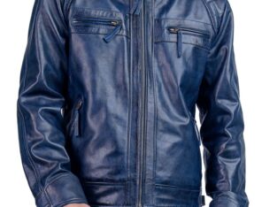 Blue Cafe Racer Biker Leather Jacket