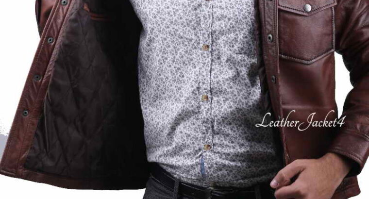 Loose fit Brown Leather Shirt for Men