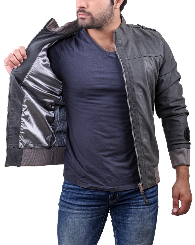 Mens Grey Suede Leather Jacket