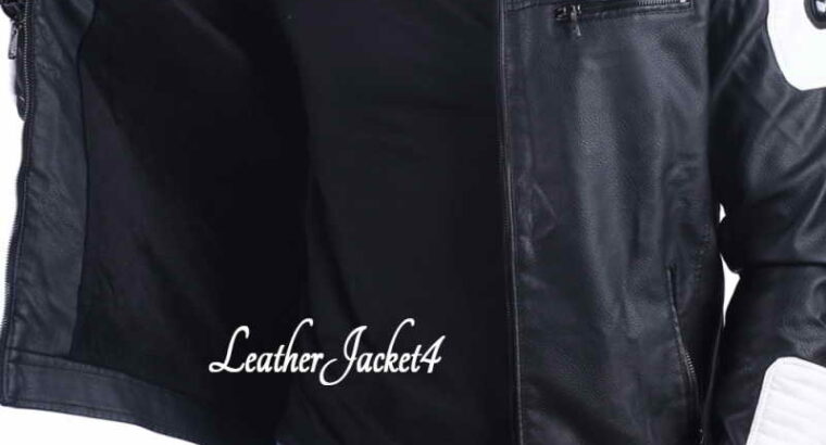 Black and white Leather Biker Jacket