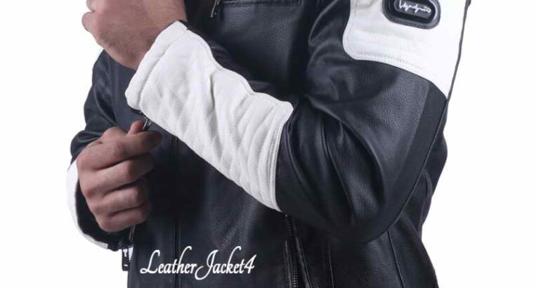 Black and white Leather Biker Jacket