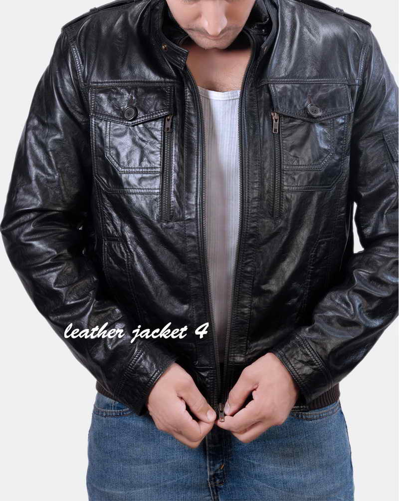 Caleb Mens Black Bomber Leather Jacket