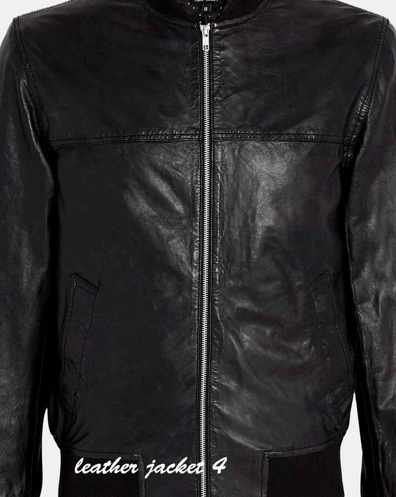 Black Washed Leather Bomber Jacket