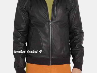 Black Washed Leather Hooded Jacket