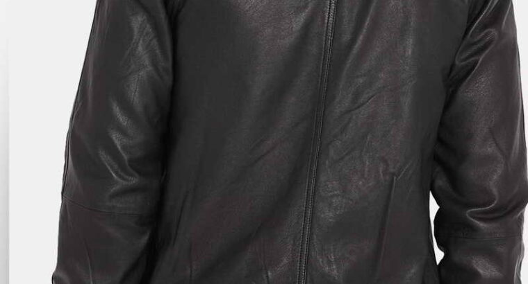 Black Washed Leather Hooded Jacket